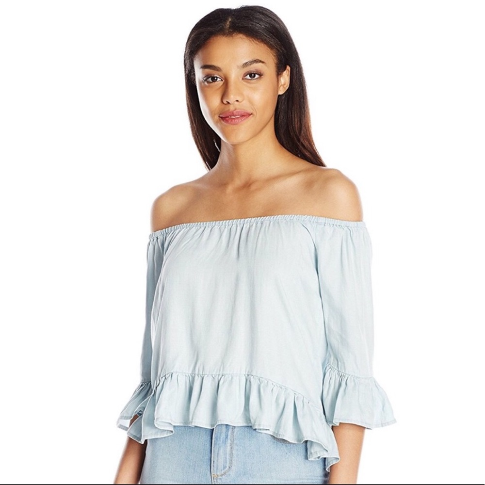Buffalo David Bitton Light Blue Off The Shoulders Top
